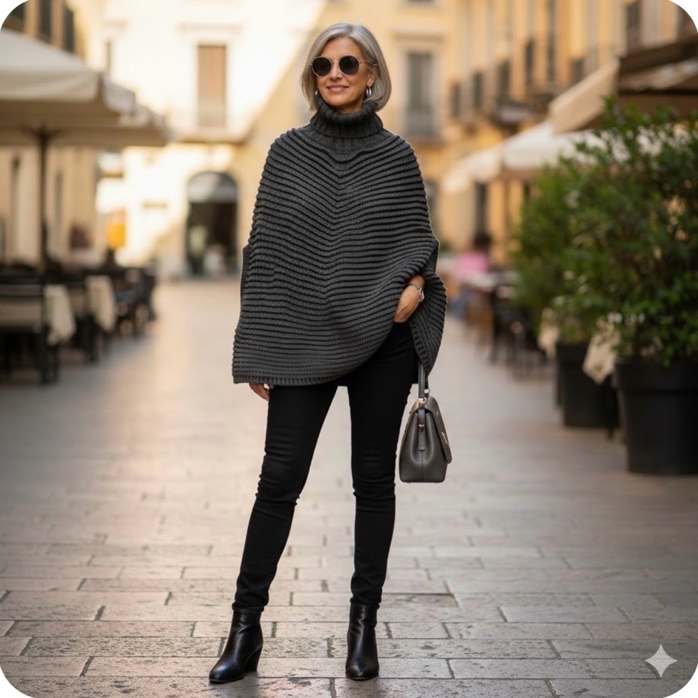 Women's Diesel avant garde vintage grey turtleneck poncho sweater